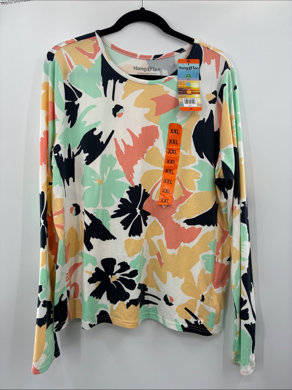 Hang Ten Floral Long-Sleeve Women's Top - Pastel Multi size XXL NWT